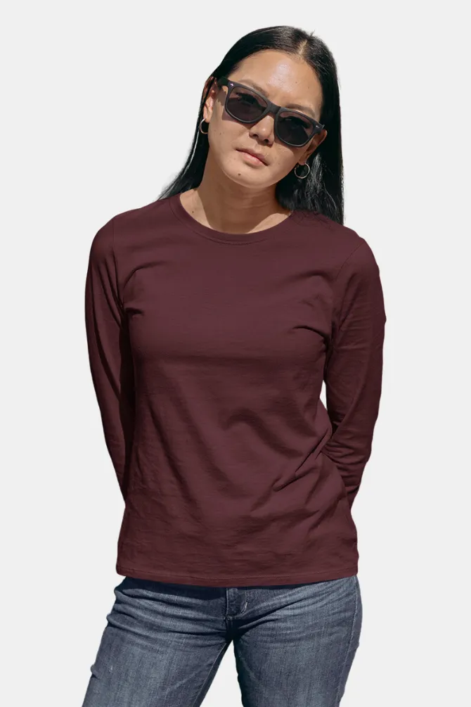 Maroon Full Sleeve T-shirt for women
