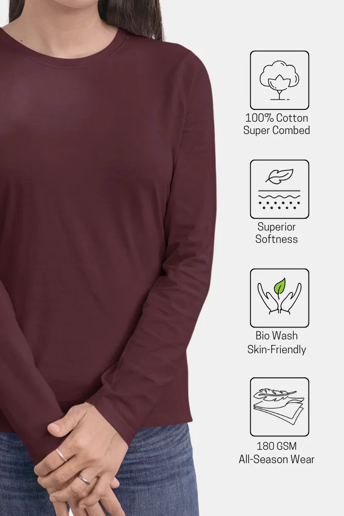 Maroon Full Sleeve T-shirt for women