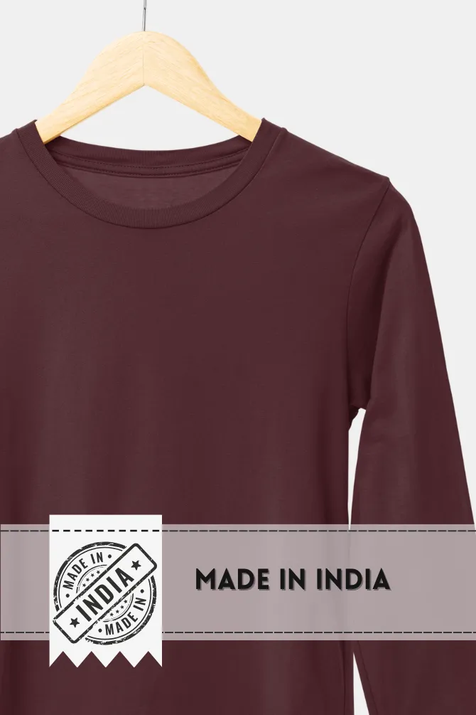 Maroon Full Sleeve T-shirt for women