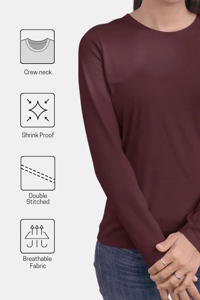 Maroon Full Sleeve T-shirt for women