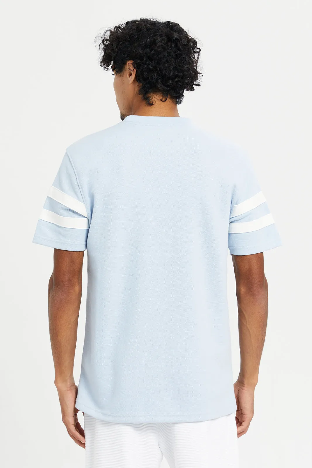 Men Blue Sleeve Stripe T-Shirt