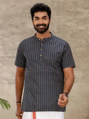 Men Short Length Pocket Kurta Navy Blue OC9