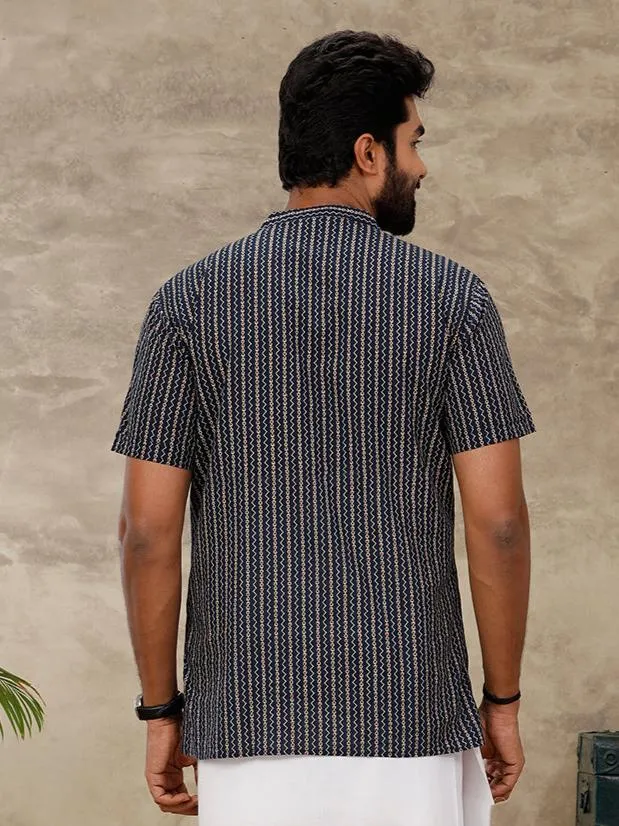 Men Short Length Pocket Kurta Navy Blue OC9