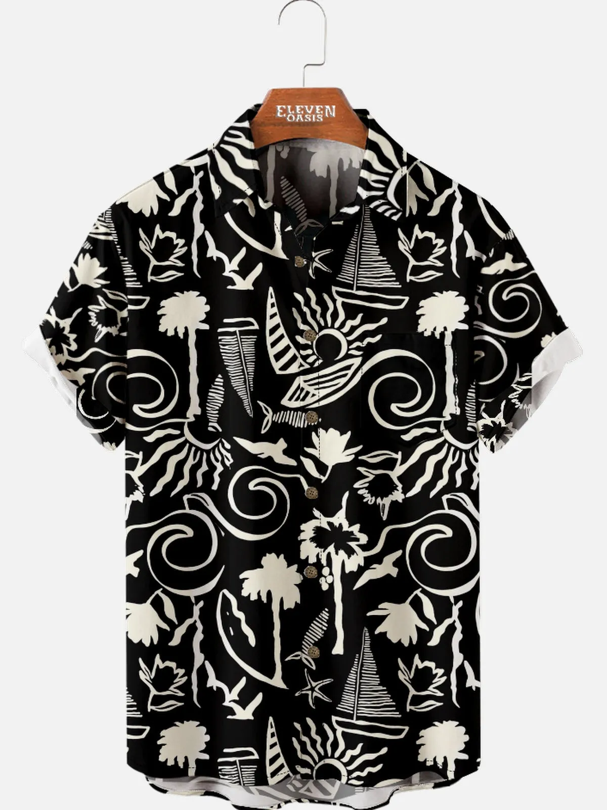 Men's Monochrome Floral Short Sleeve Shirt