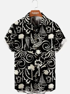 Men's Monochrome Floral Short Sleeve Shirt