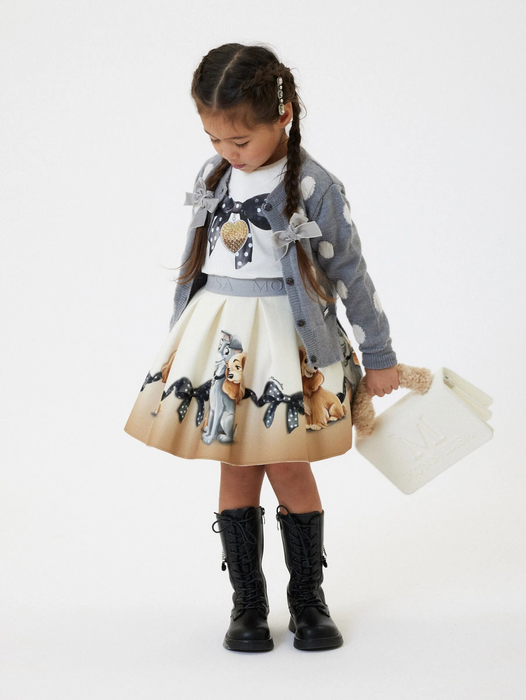 Monnalisa Girls Bow Print T-Shirt in Ivory