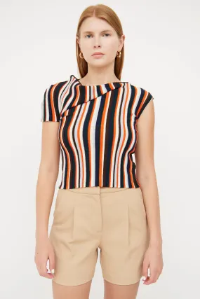 Multi Striped Asymmetrical Knit Top
