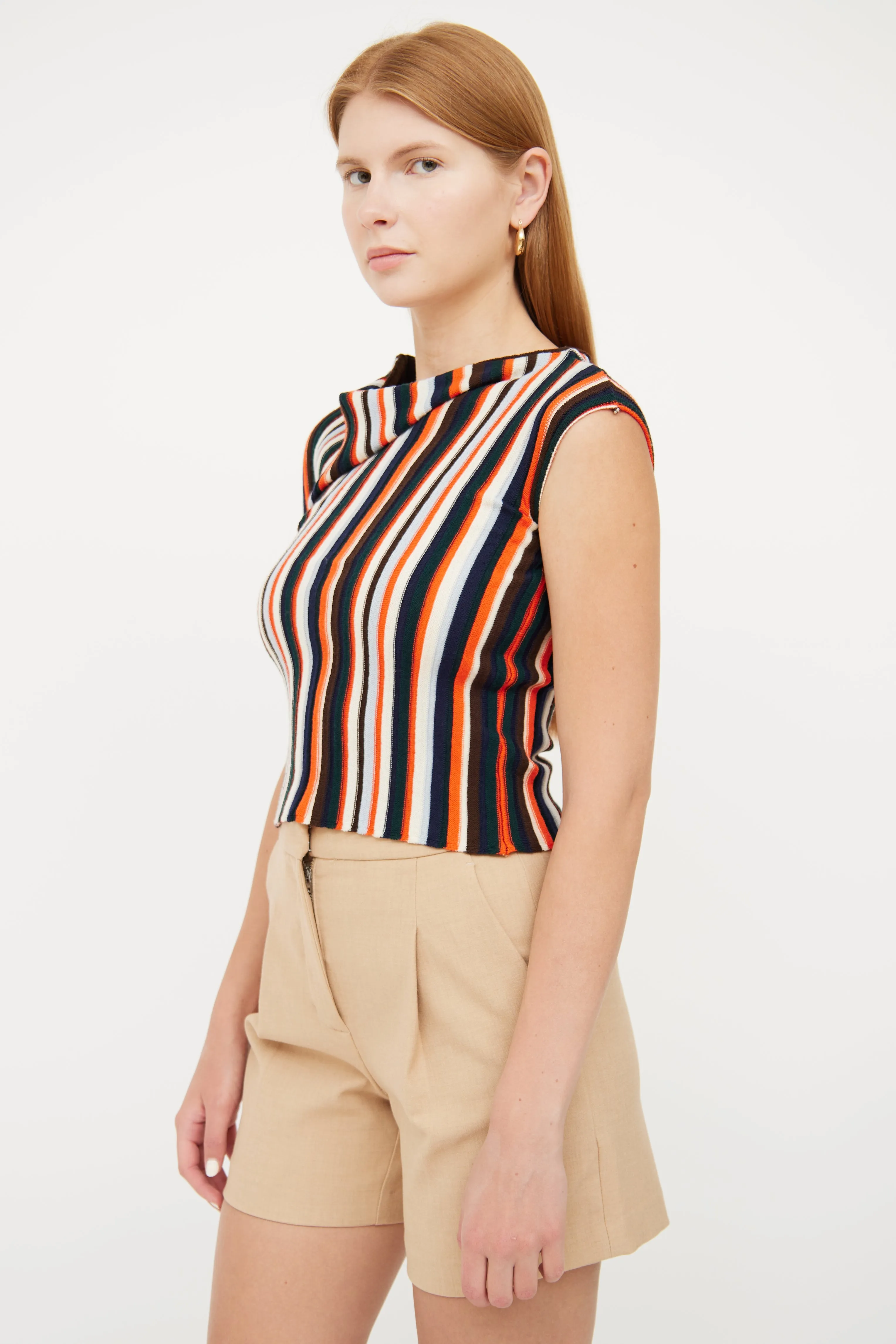 Multi Striped Asymmetrical Knit Top