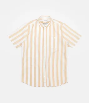 Norse Projects Theo Short Sleeve Oxford Shirt - Sunshine Yellow Wide Stripe