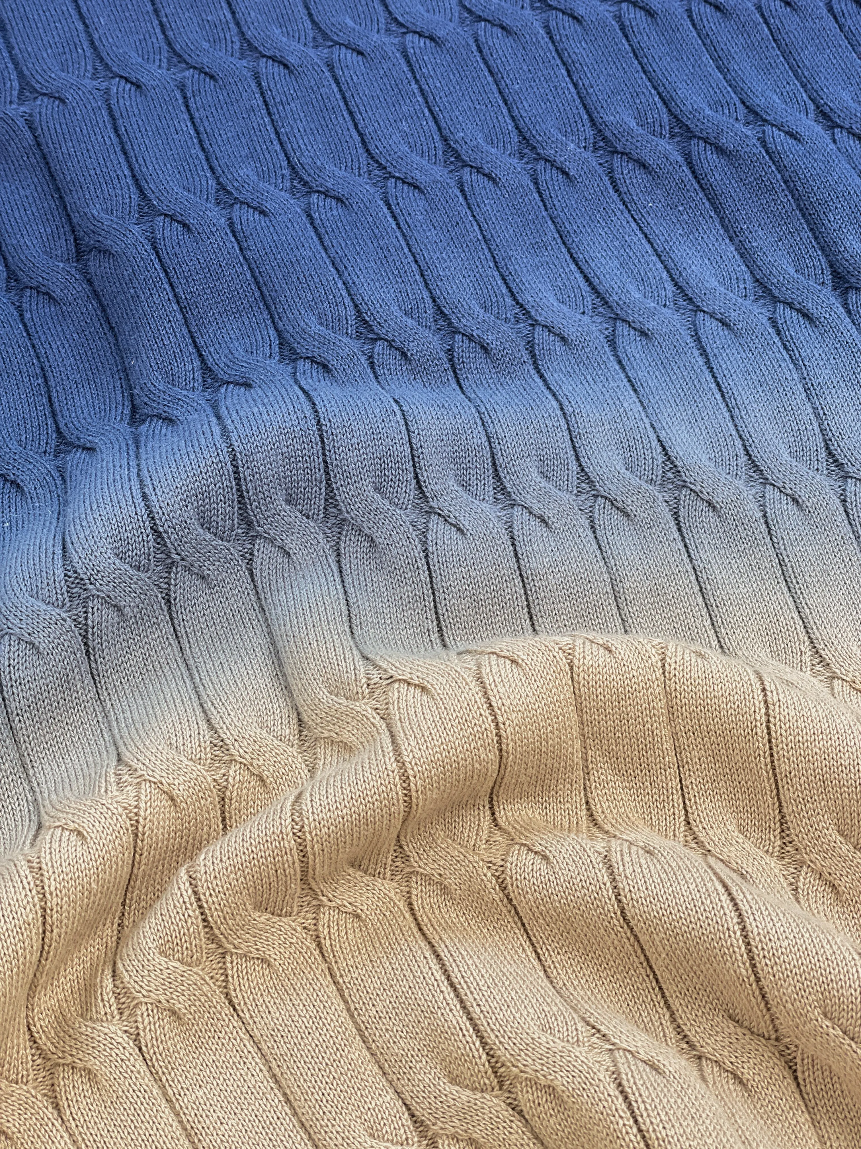 OMBRE CABLE KNIT POLO - NAVY / TAN