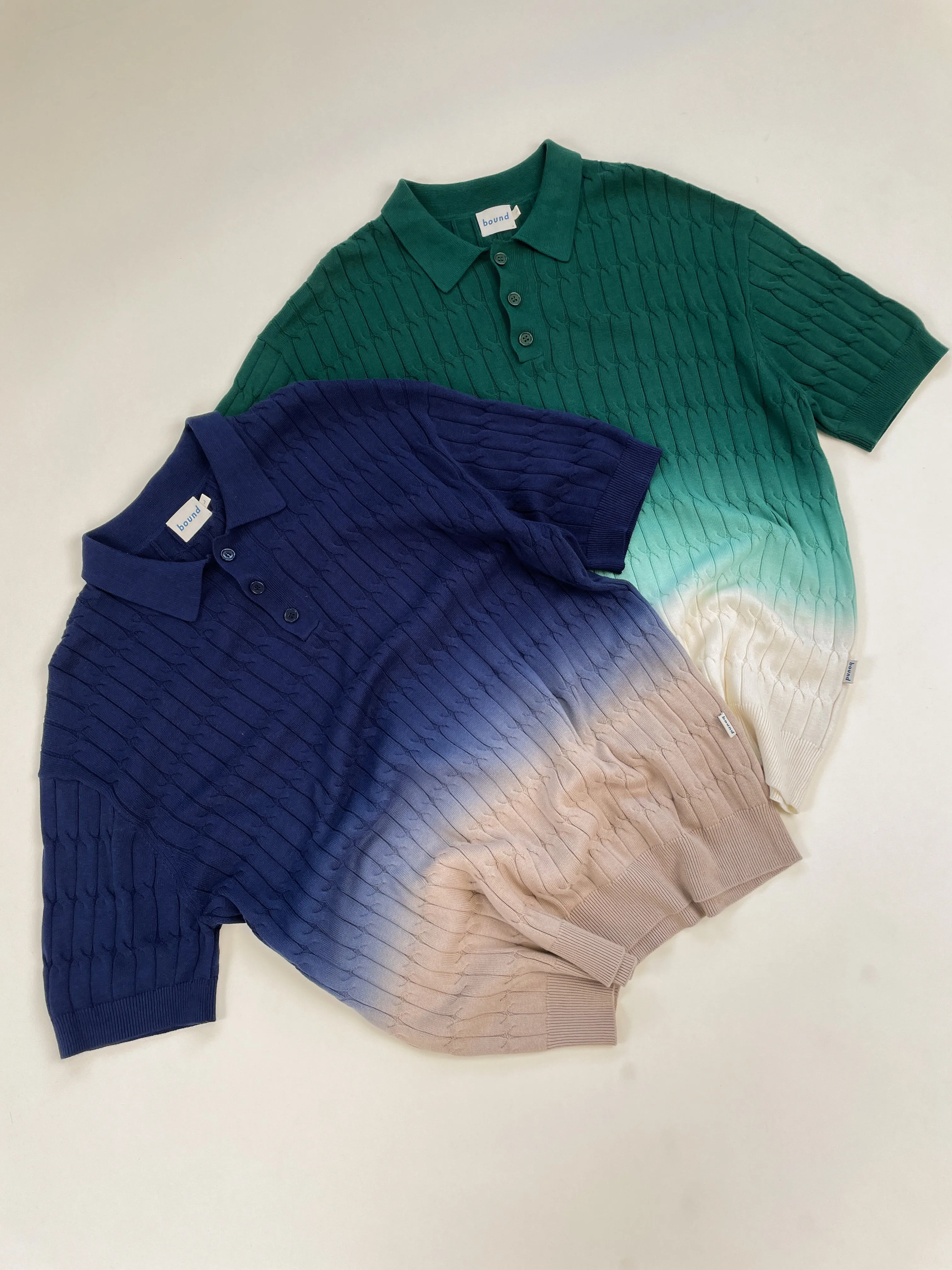 OMBRE CABLE KNIT POLO - NAVY / TAN
