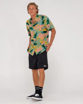 RUSTY Pastel Paradise Relaxed Fit Short Sleeve Shirt - Army Green