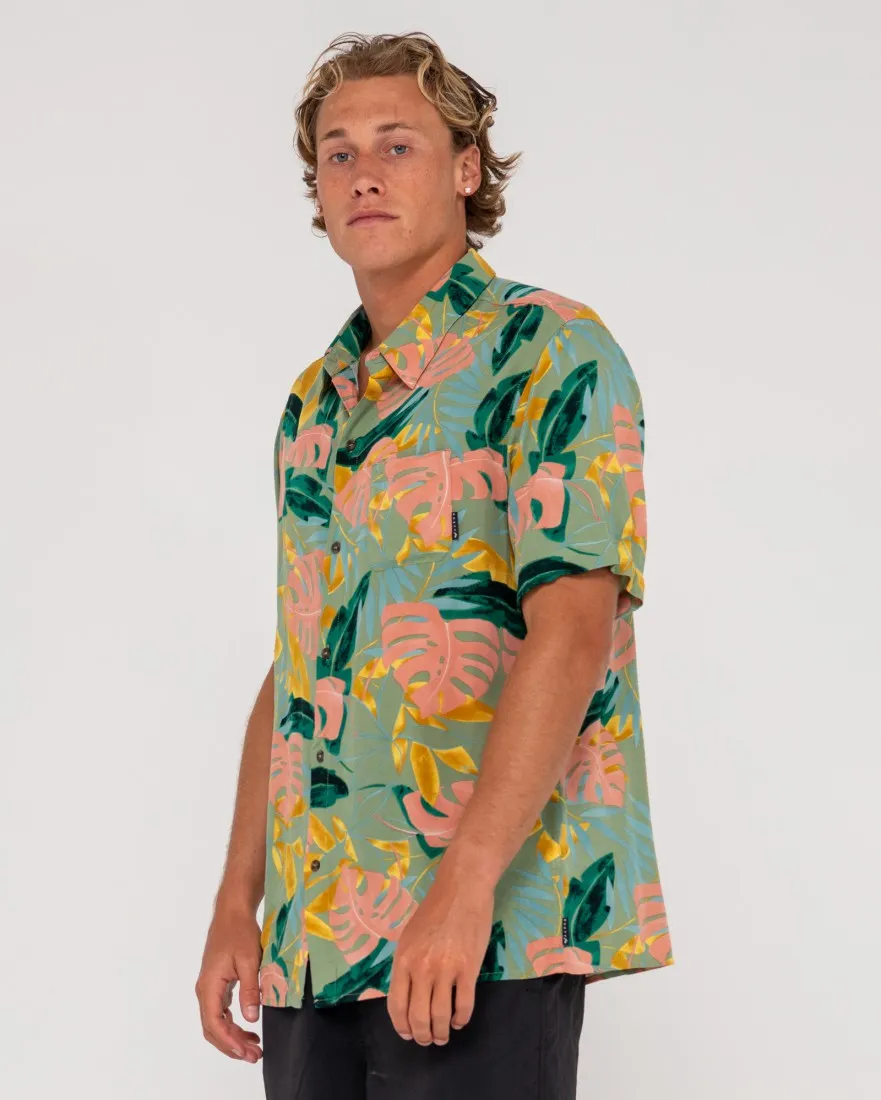 RUSTY Pastel Paradise Relaxed Fit Short Sleeve Shirt - Army Green