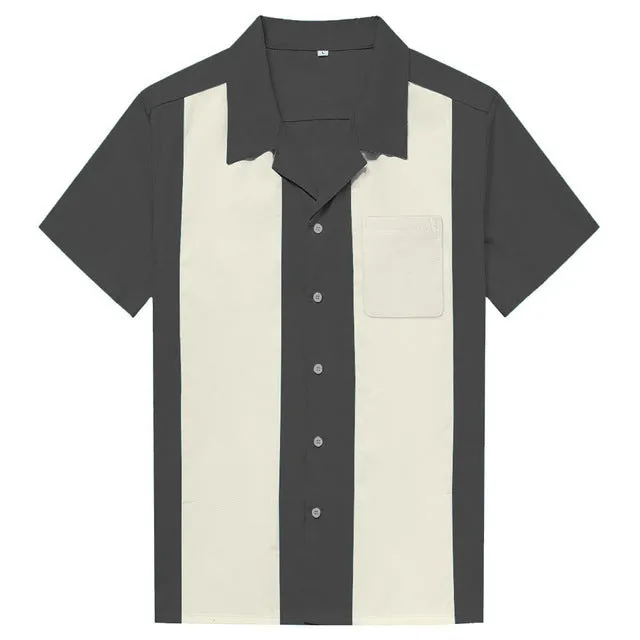 Short Sleeve Black Red Rockabilly Bowling Cotton Casual Shirts for Men