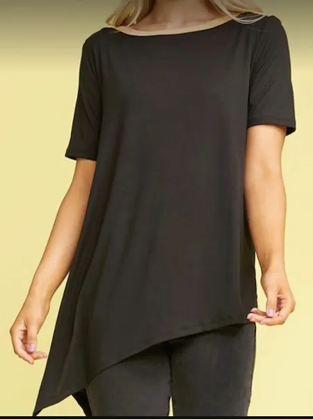 Short Sleeve Boat Neck Asymmetrical Top