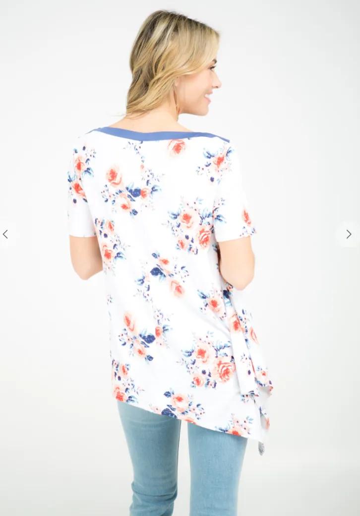 Short Sleeve Boat Neck Asymmetrical Top