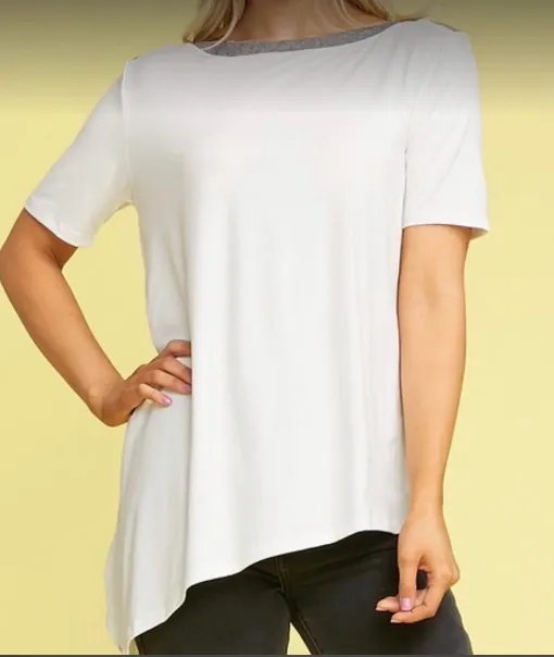 Short Sleeve Boat Neck Asymmetrical Top