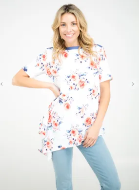 Short Sleeve Boat Neck Asymmetrical Top
