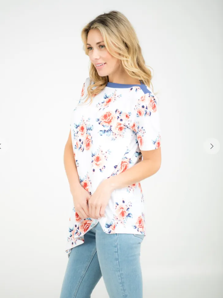 Short Sleeve Boat Neck Asymmetrical Top