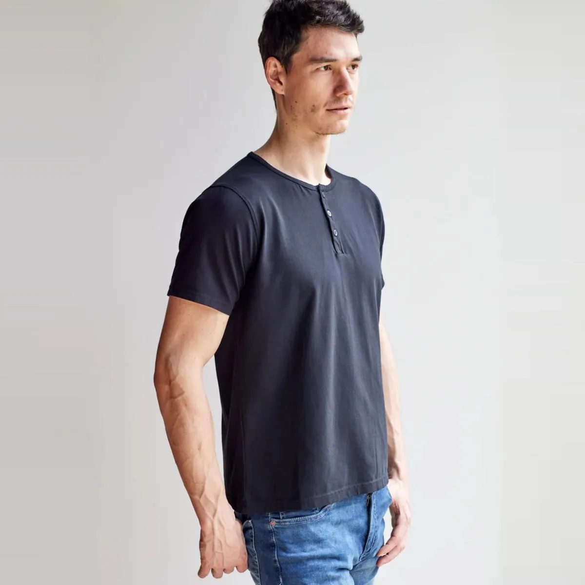 Short Sleeve Henley (Black)
