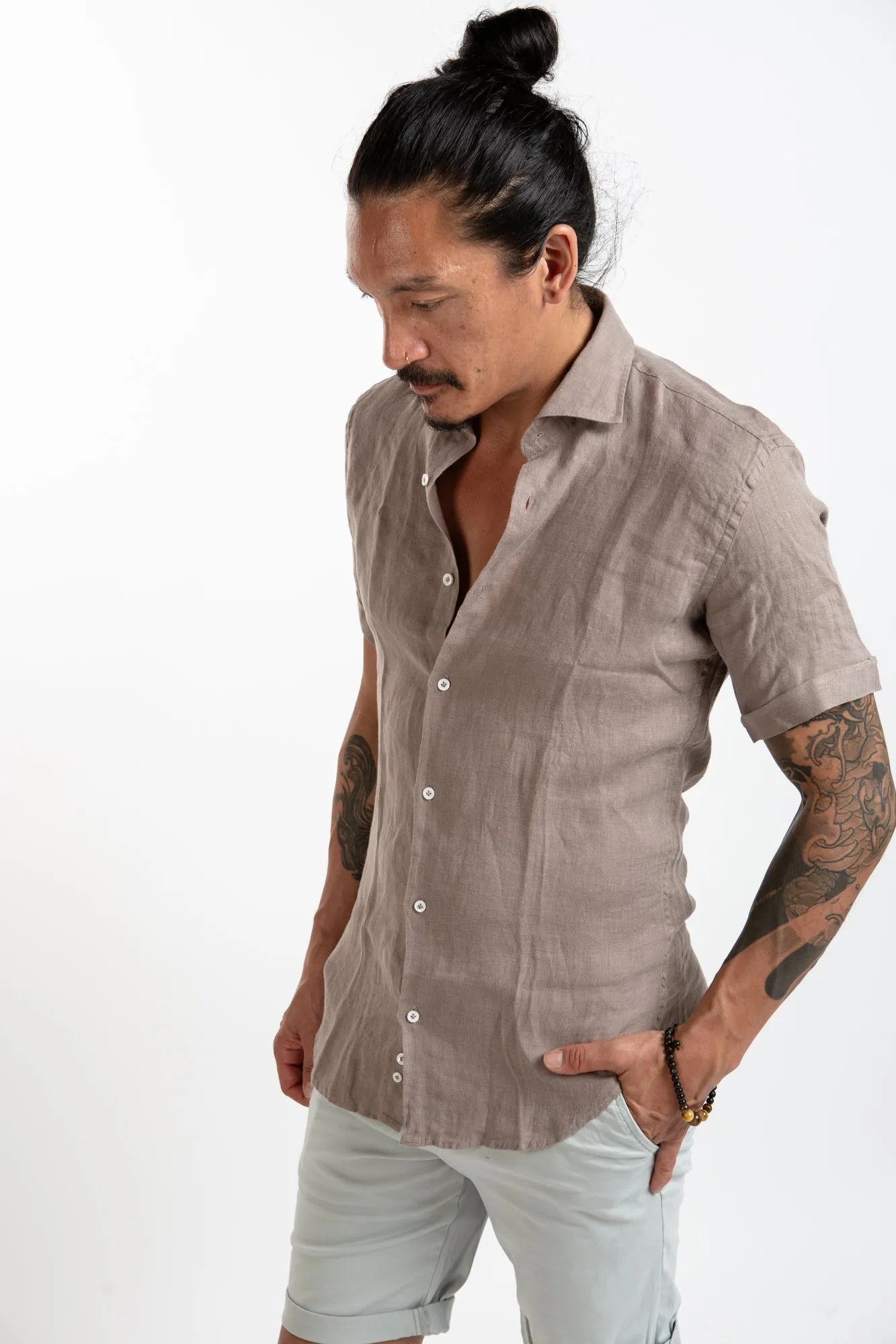 Short Sleeve Linen Shirt - Sage
