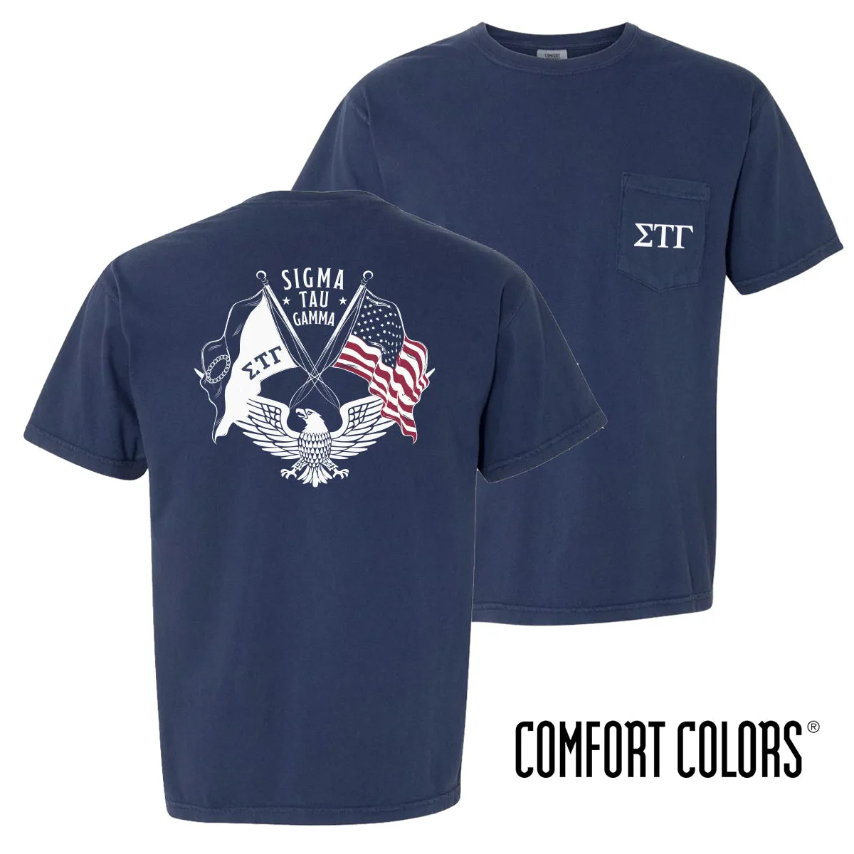 Sig Tau Comfort Colors Navy Patriot tee