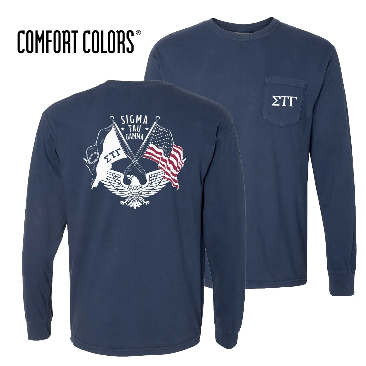 Sig Tau Comfort Colors Navy Patriot tee