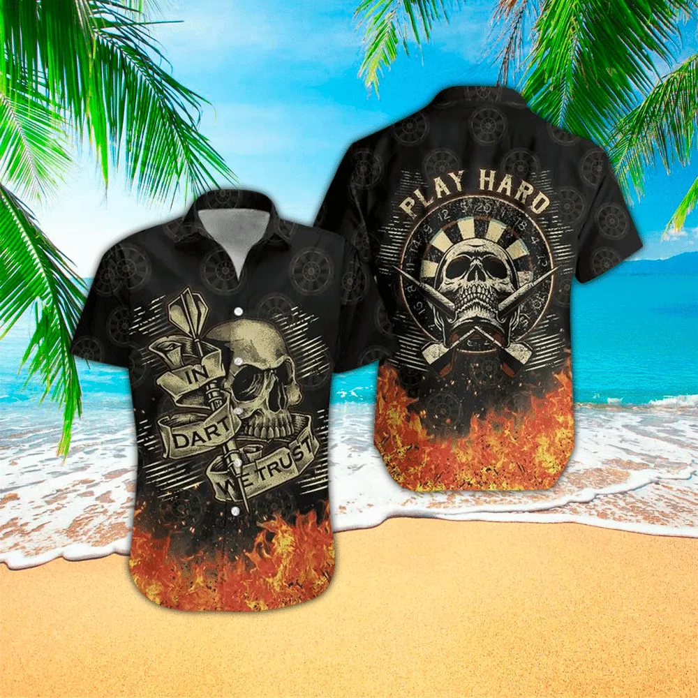 Skull Dart Play hard Hawaiian Shirt, Perfect Skull Clothing, Gift For Skull Lovers, Hawaiian shirt for Men, Women, Adult
