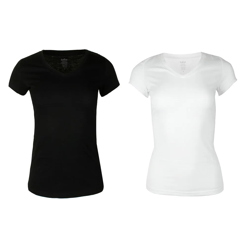 Sofra Ladies 2 Pack Short Sleeve V Neck T-Shirts