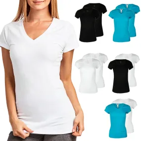 Sofra Ladies 2 Pack Short Sleeve V Neck T-Shirts