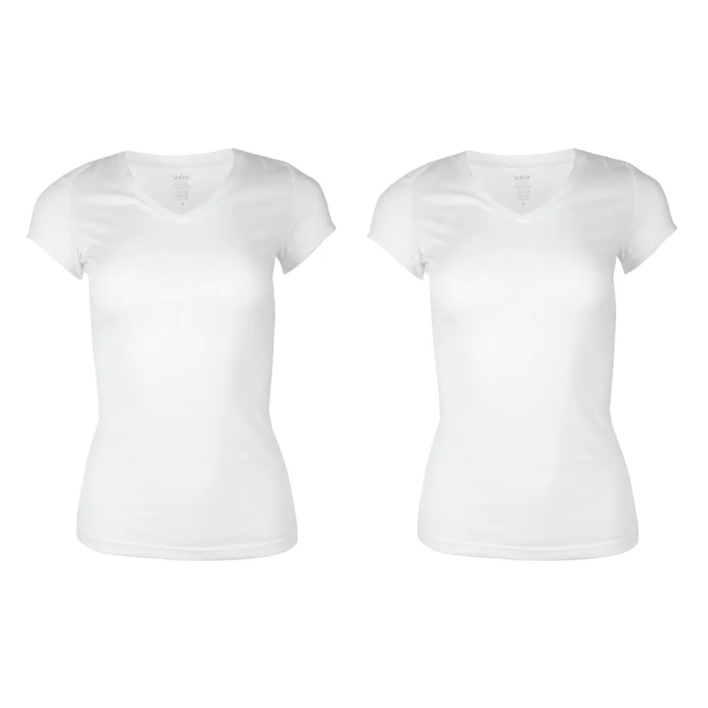 Sofra Ladies 2 Pack Short Sleeve V Neck T-Shirts