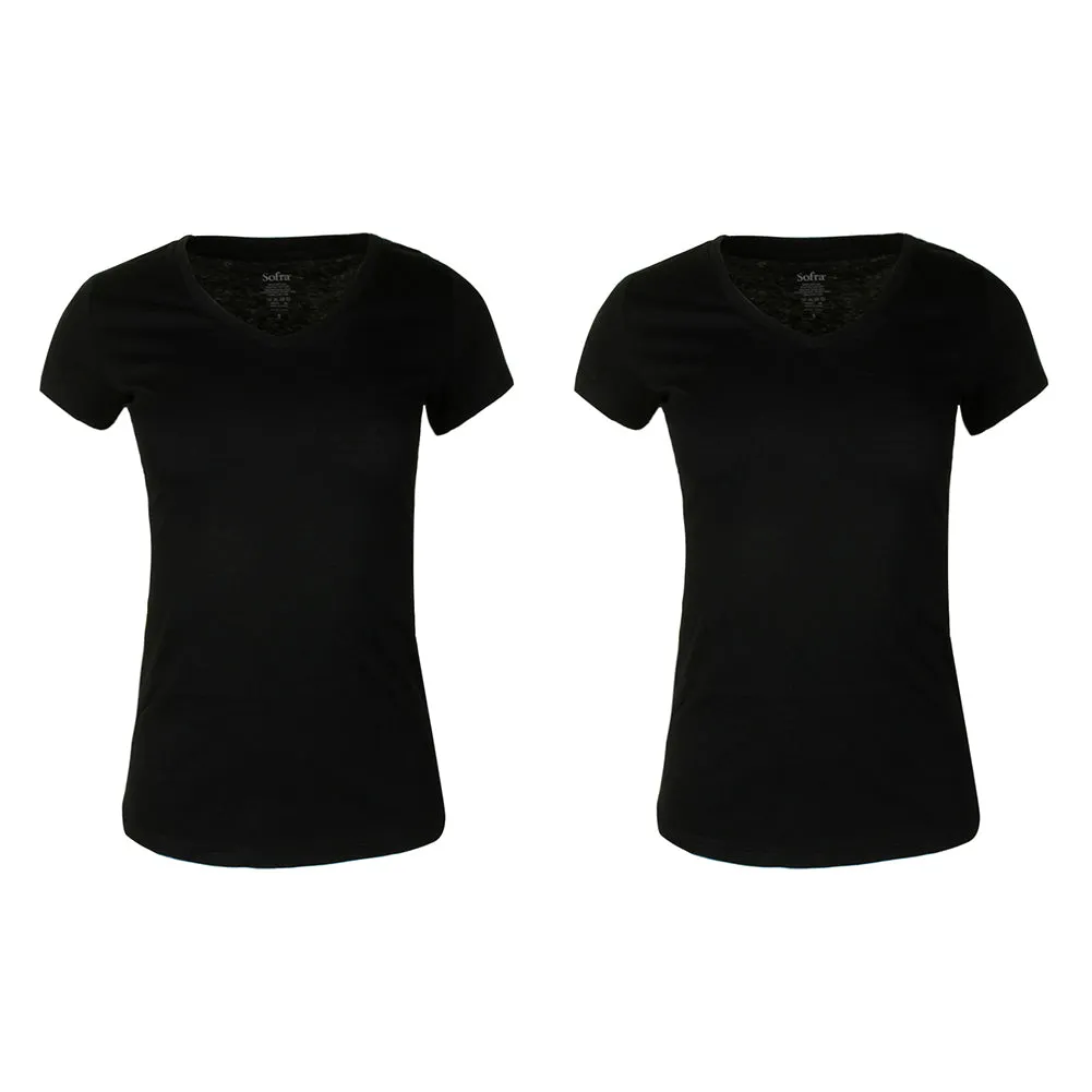 Sofra Ladies 2 Pack Short Sleeve V Neck T-Shirts