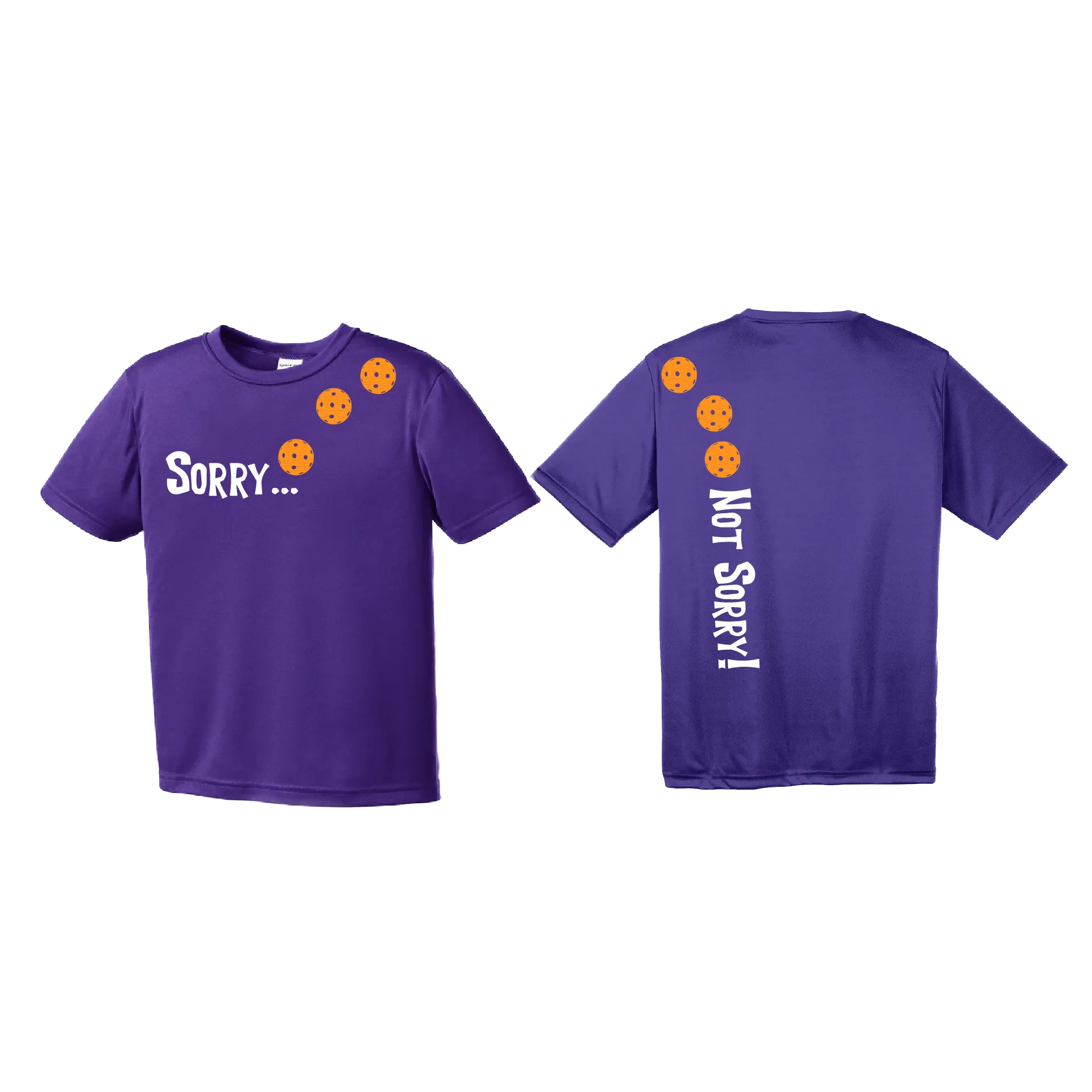 Sorry Not Sorry (Pickleballs Cyan Green Orange) | Youth Short Sleeve Pickleball Shirts | 100% Polyester