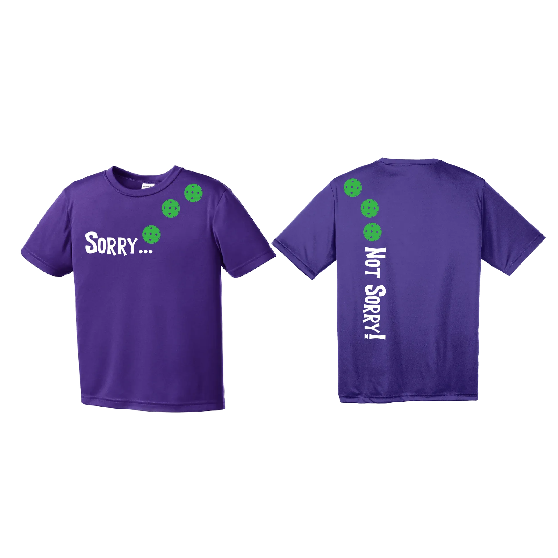 Sorry Not Sorry (Pickleballs Cyan Green Orange) | Youth Short Sleeve Pickleball Shirts | 100% Polyester