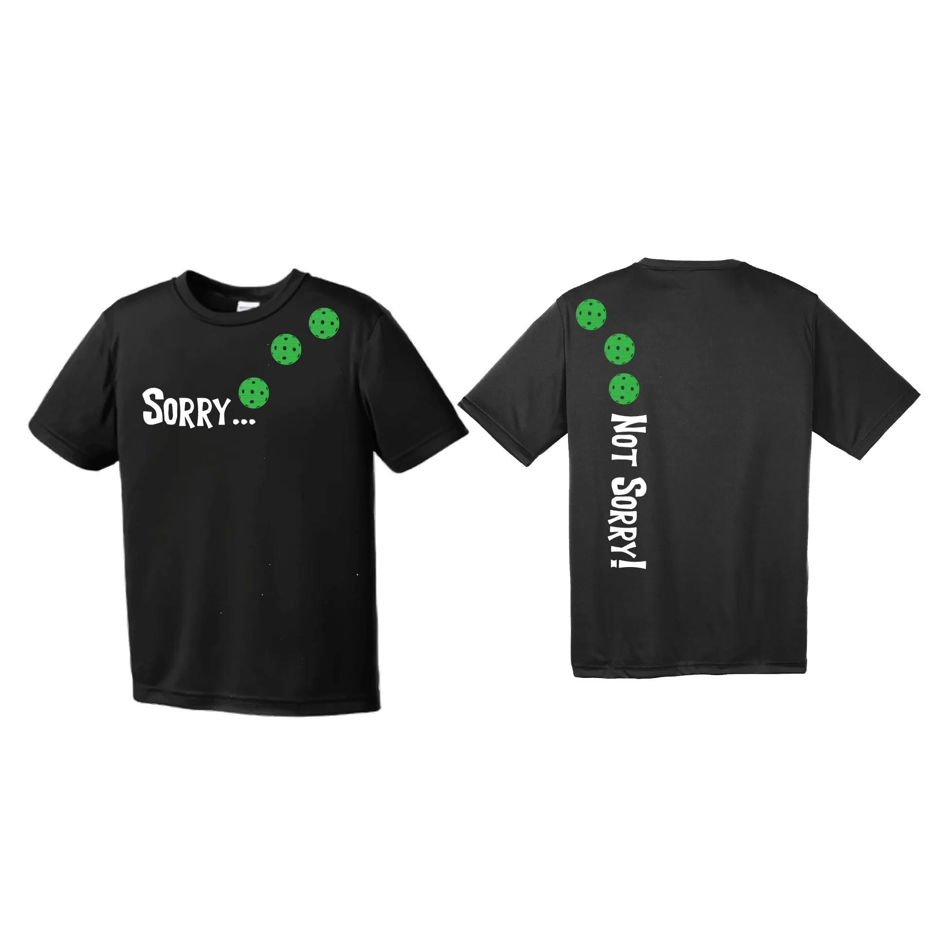 Sorry Not Sorry (Pickleballs Cyan Green Orange) | Youth Short Sleeve Pickleball Shirts | 100% Polyester