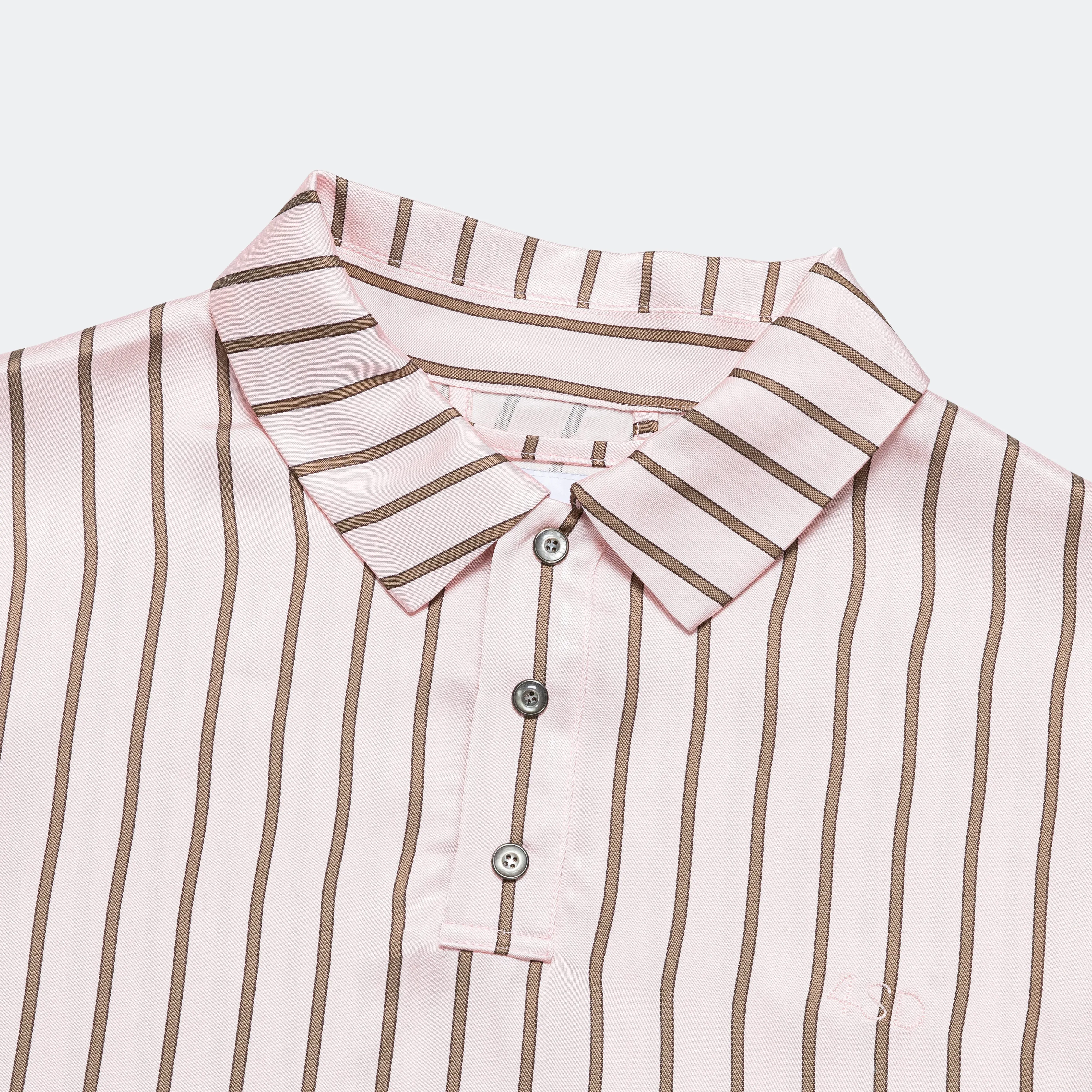 S/S Woven Polo - Pink Stripe 9oz Viscose