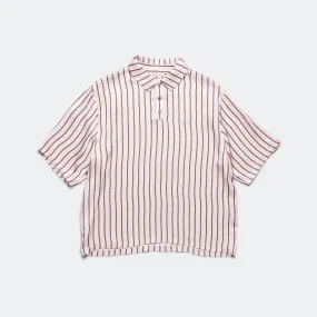 S/S Woven Polo - Pink Stripe 9oz Viscose