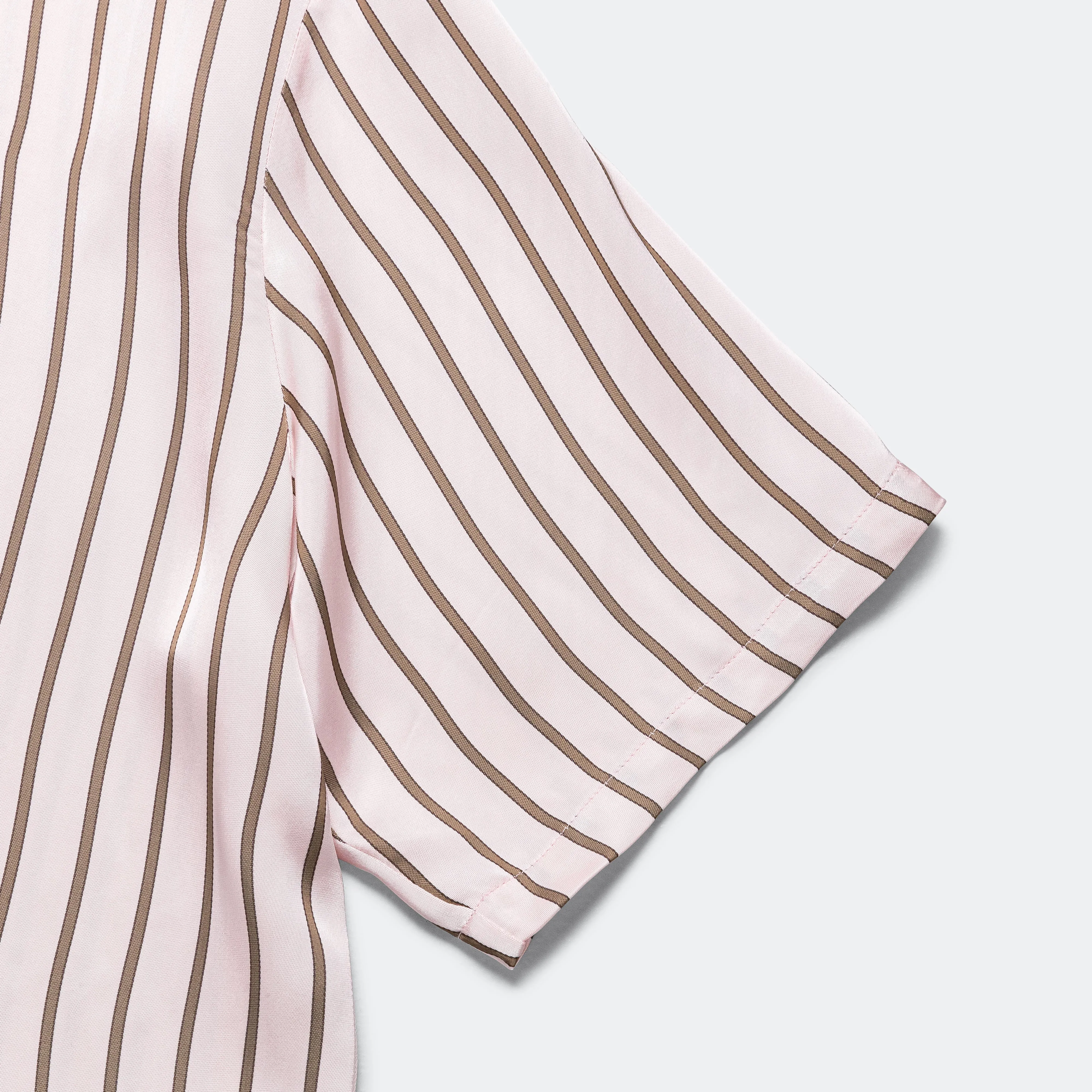 S/S Woven Polo - Pink Stripe 9oz Viscose
