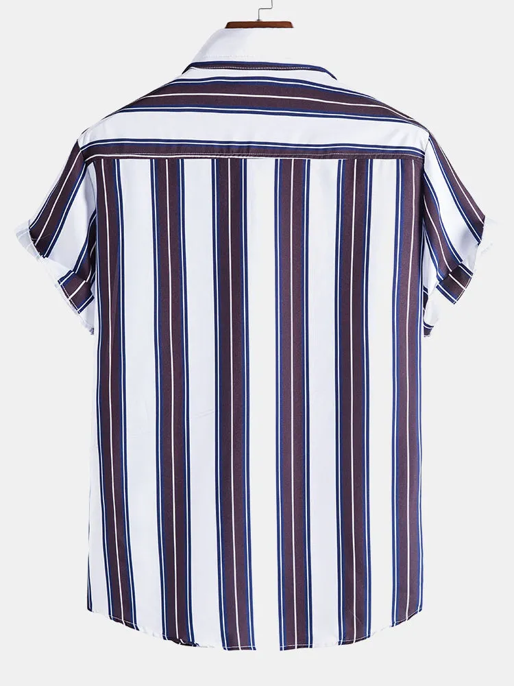 Stripes Lapel Short Sleeve Shirts
