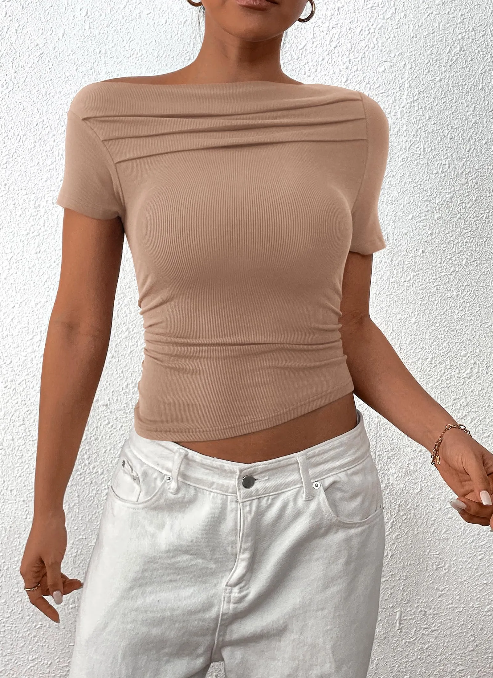 Summer Casual Short Sleeve Asymmetrical Fitted Y2K Crop Top Tee