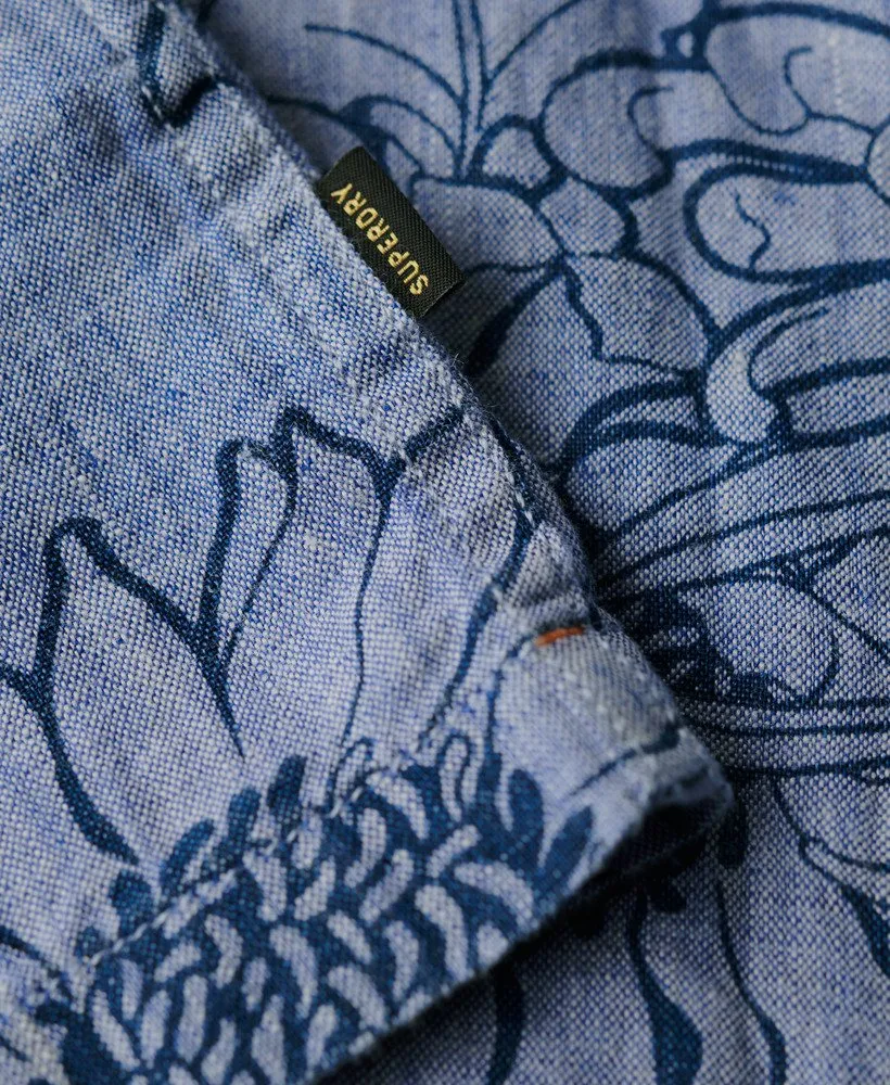 Superdry Open Collar Print Linen Short Sleeve Shirt - Chrysanth Optic Outline Print