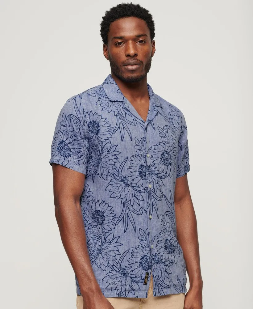 Superdry Open Collar Print Linen Short Sleeve Shirt - Chrysanth Optic Outline Print