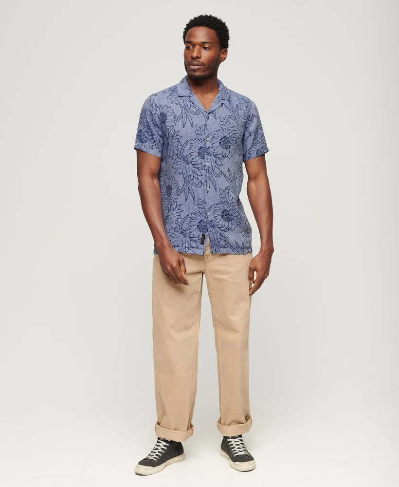 Superdry Open Collar Print Linen Short Sleeve Shirt - Chrysanth Optic Outline Print
