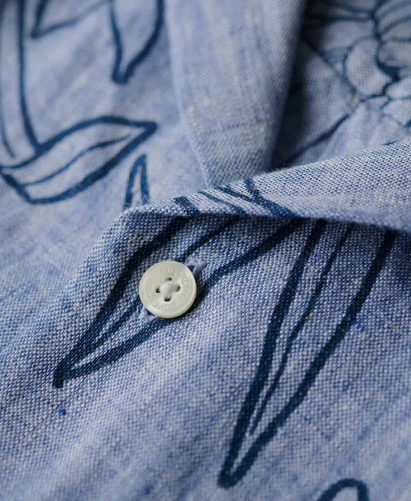 Superdry Open Collar Print Linen Short Sleeve Shirt - Chrysanth Optic Outline Print