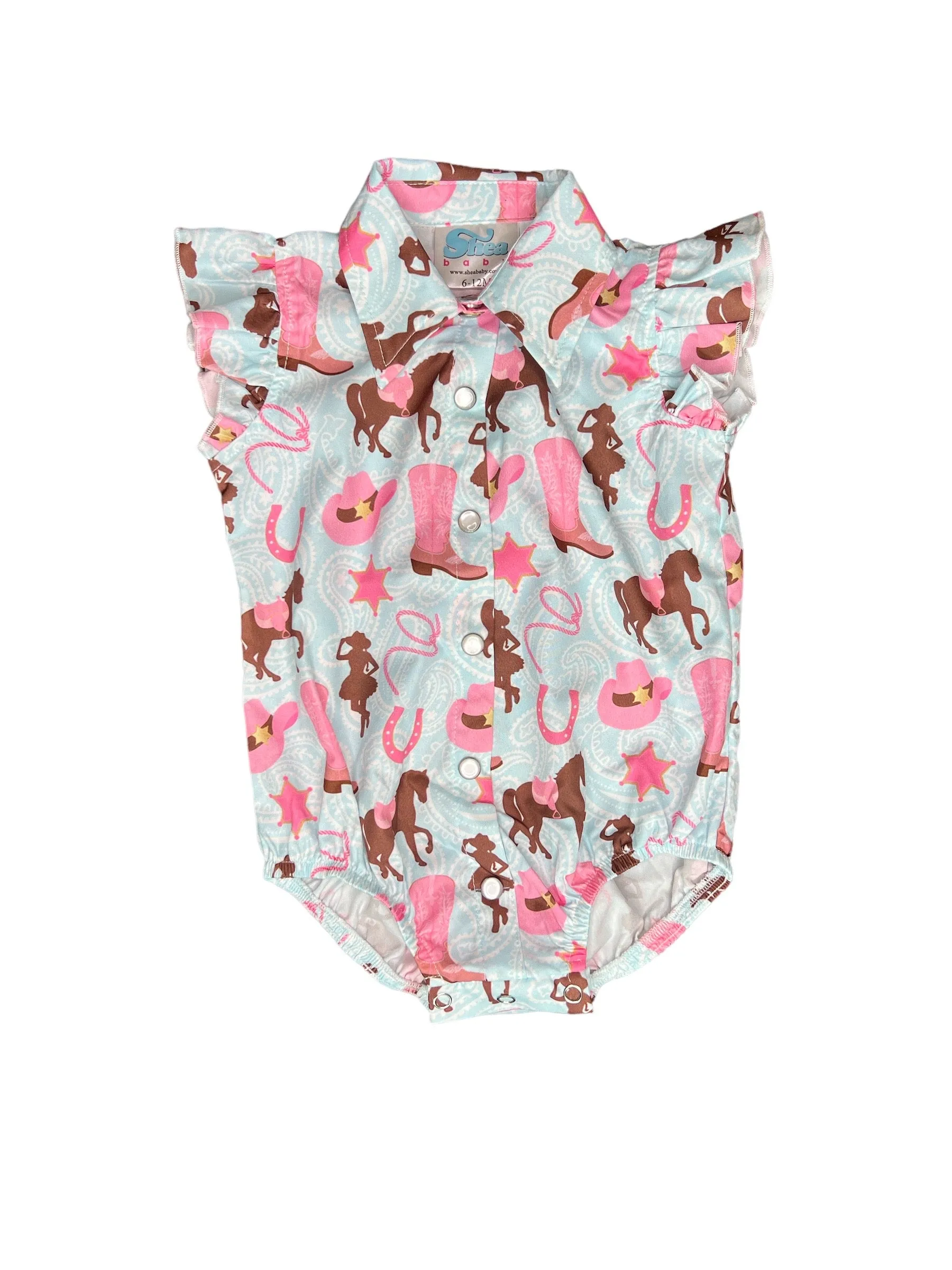 Turq Horse Ruffle Snap Onesie Baby (0-18m)