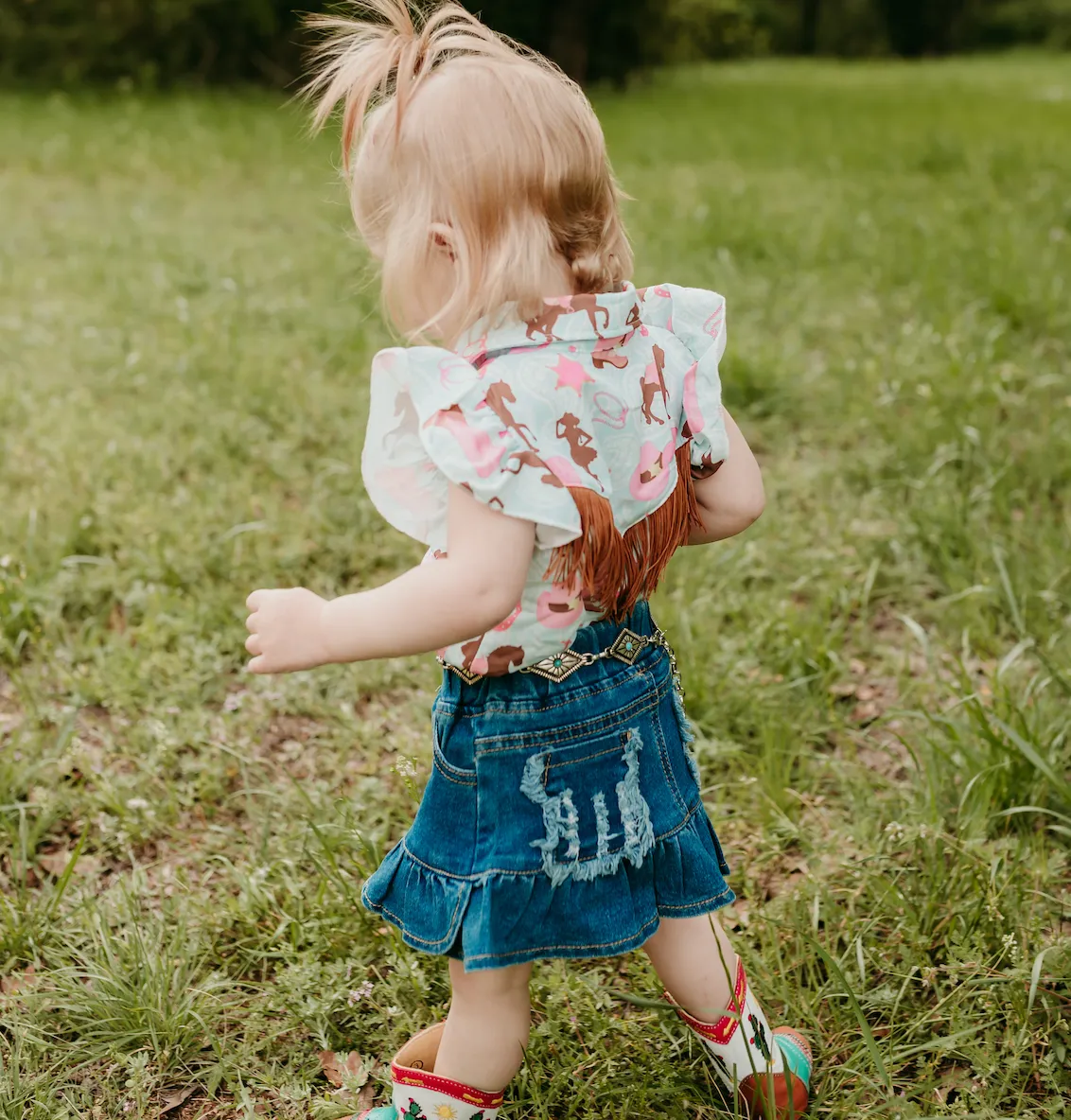 Turq Horse Ruffle Snap Onesie Baby (0-18m)