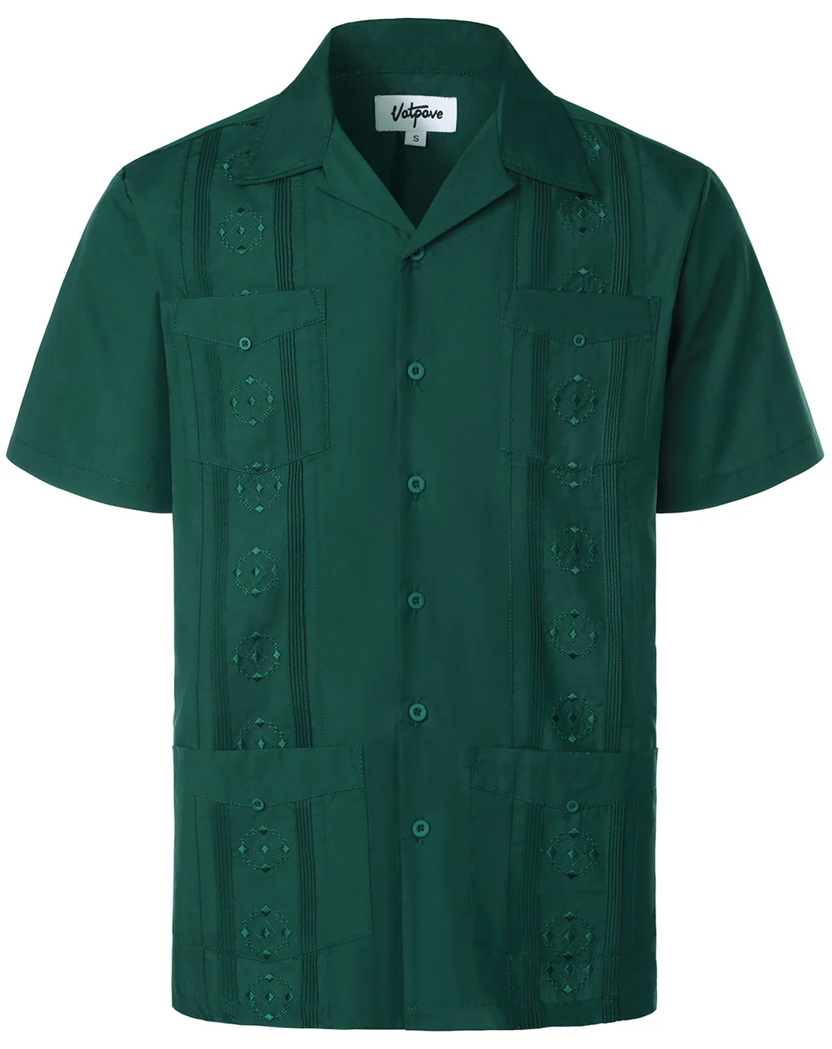 VATPAVE Mens Embroidered Cuban Guayabera Shirts Casual Button Down Short Sleeve Beach Shirts
