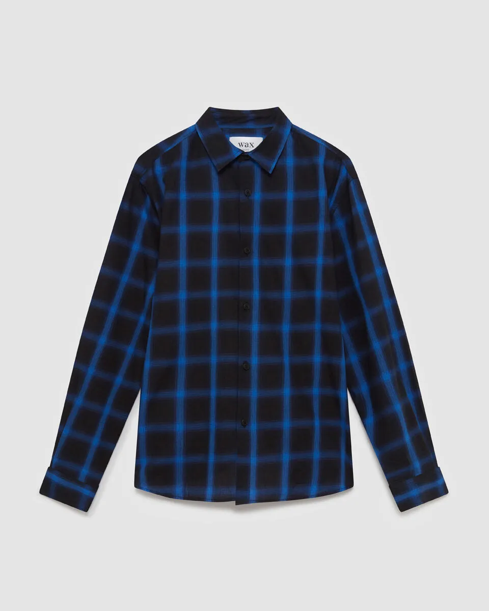 WAX LONDON TRIN SHIRT - BERKLEY CHECK BRIGHT BLUE/BLACK