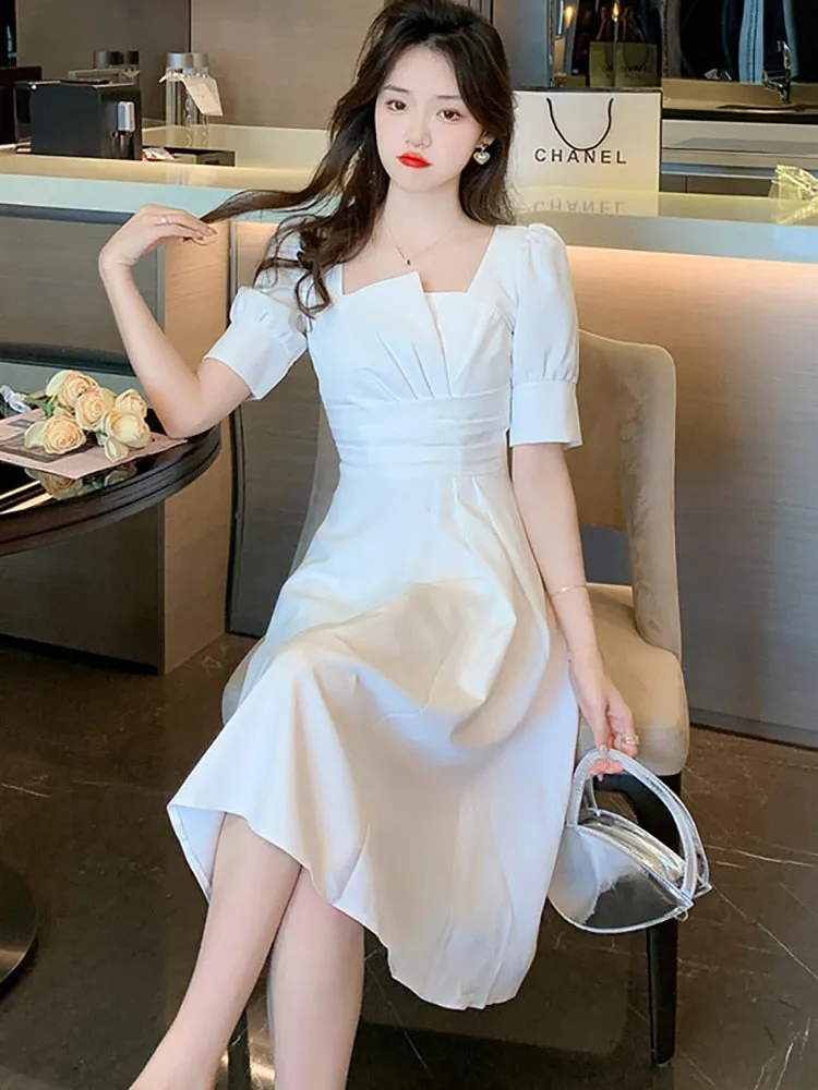 Women Short Sleeve Asymmetrical Collar Wedding Dress Women Red Luxury Chic Prom Midi Dress - WD8106