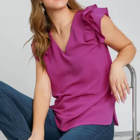 Women's Solid Purple Flutter Short Sleeve